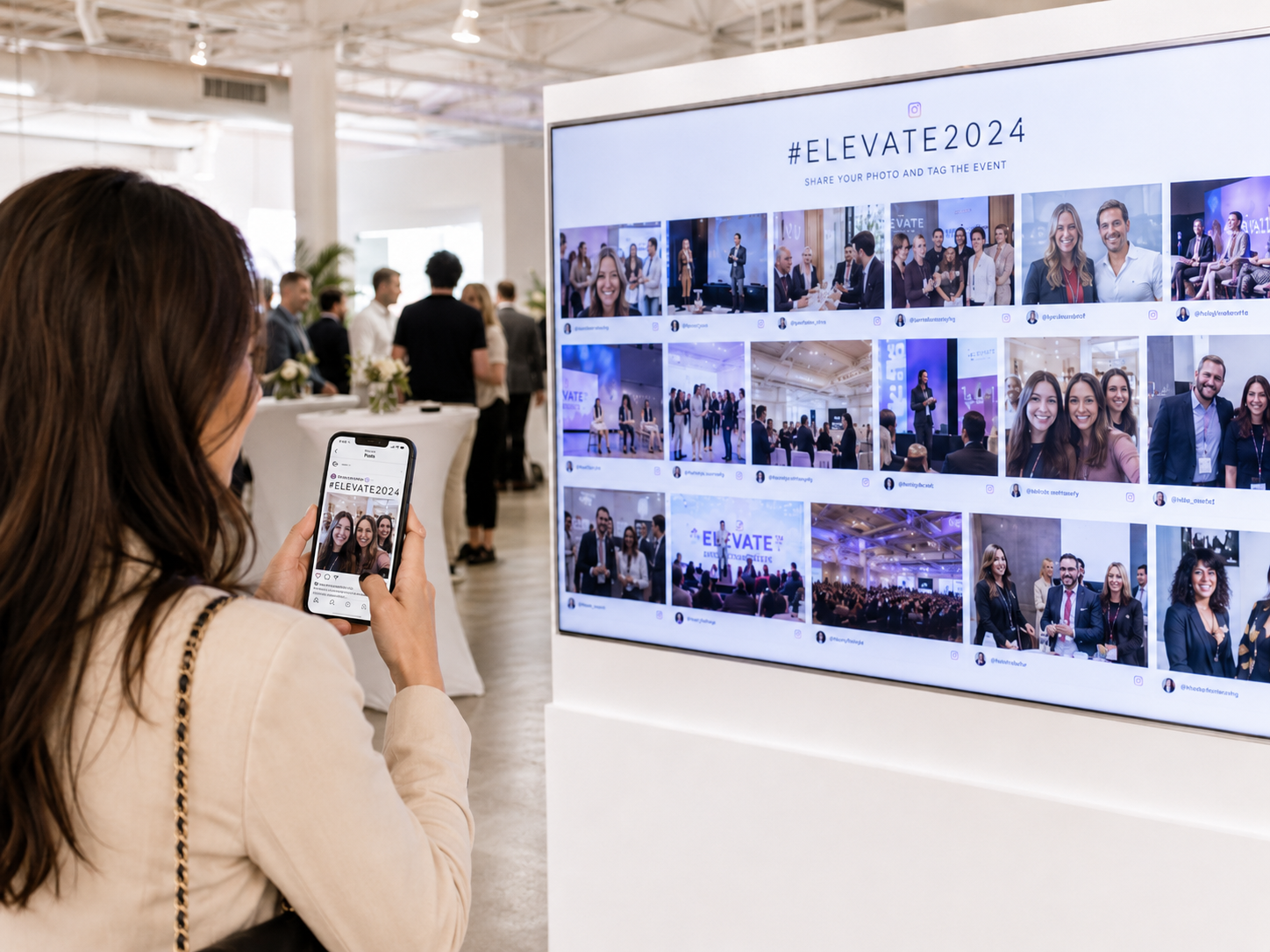 girl makeing post in inastagram digital wall