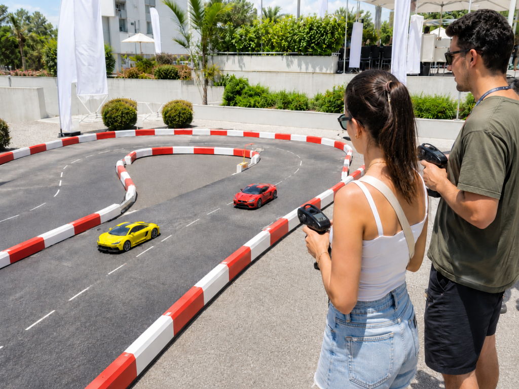 Couple playing racing game
