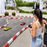 Couple playing racing game