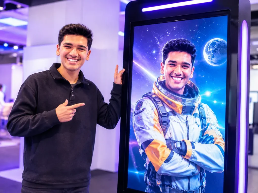 guy with screen with ai photobooth