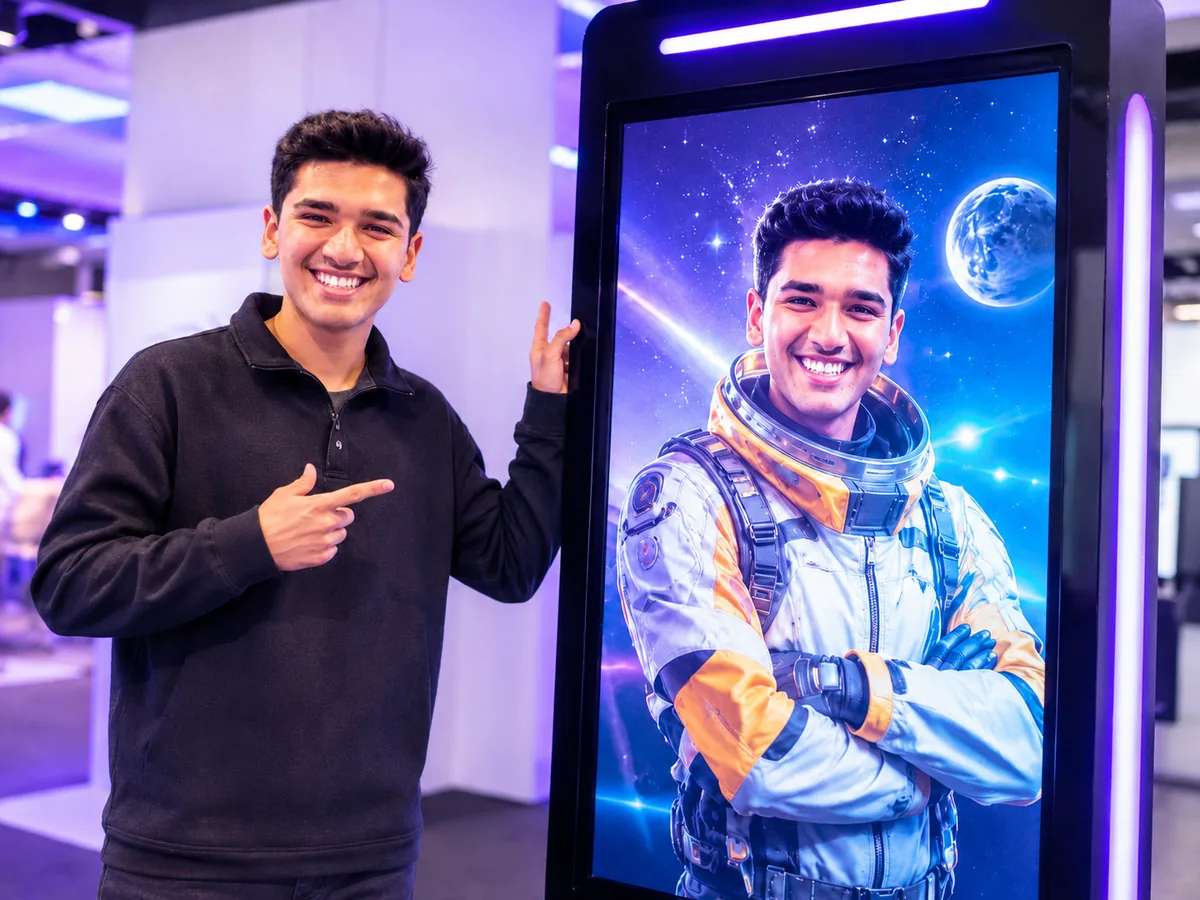 guy with screen with ai photobooth