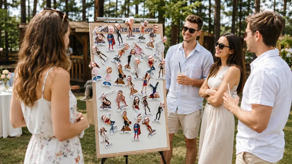 people happy to see bubble head photo zone