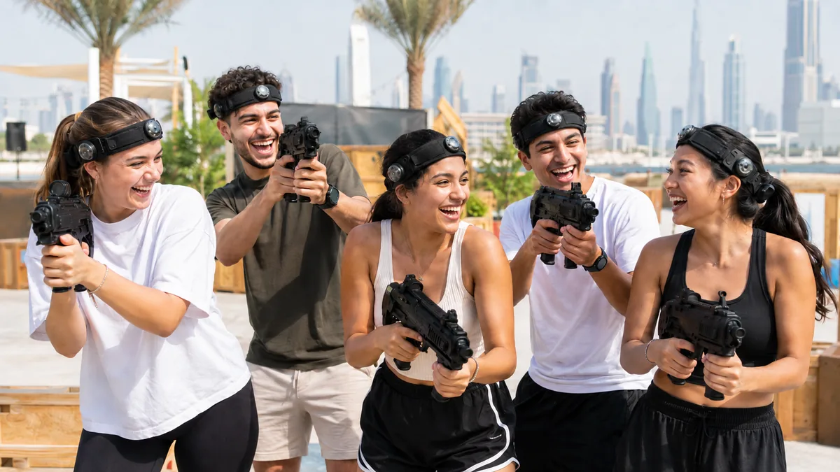 Group of people playing laser tag game