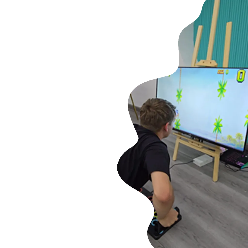 Player doing push up in the push to fly game