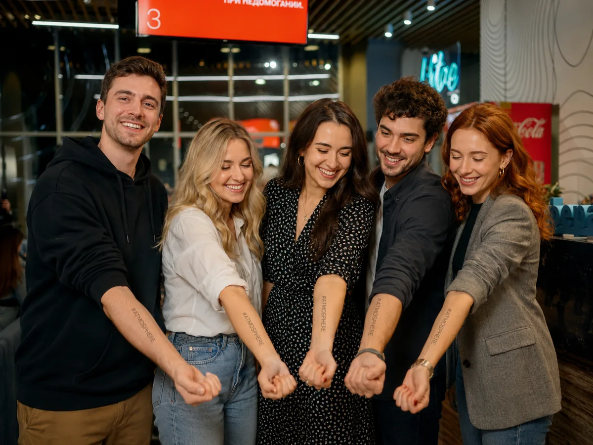 group photo of people with tattoo station