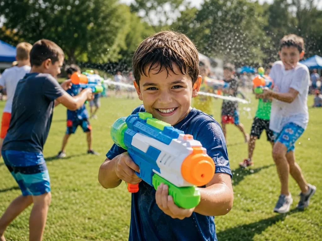 kid playing water battle