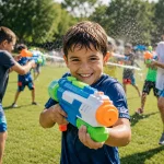 kid playing water battle