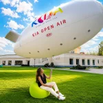 girl holding advertising airship